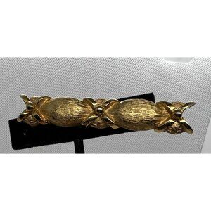 Vintage Mid Century signed Emmons Bar Pin Brooch Gold Tone Textured 3" Long